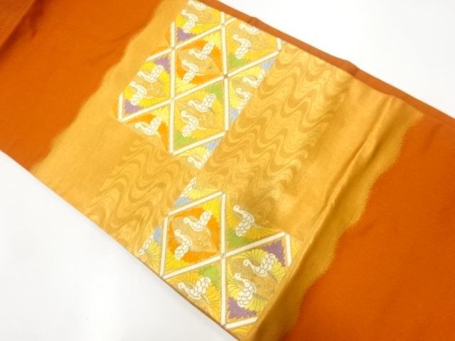 JAPANESE KIMONO / VINTAGE NAGOYA OBI / WOVEN CRANES & RHOMBUS